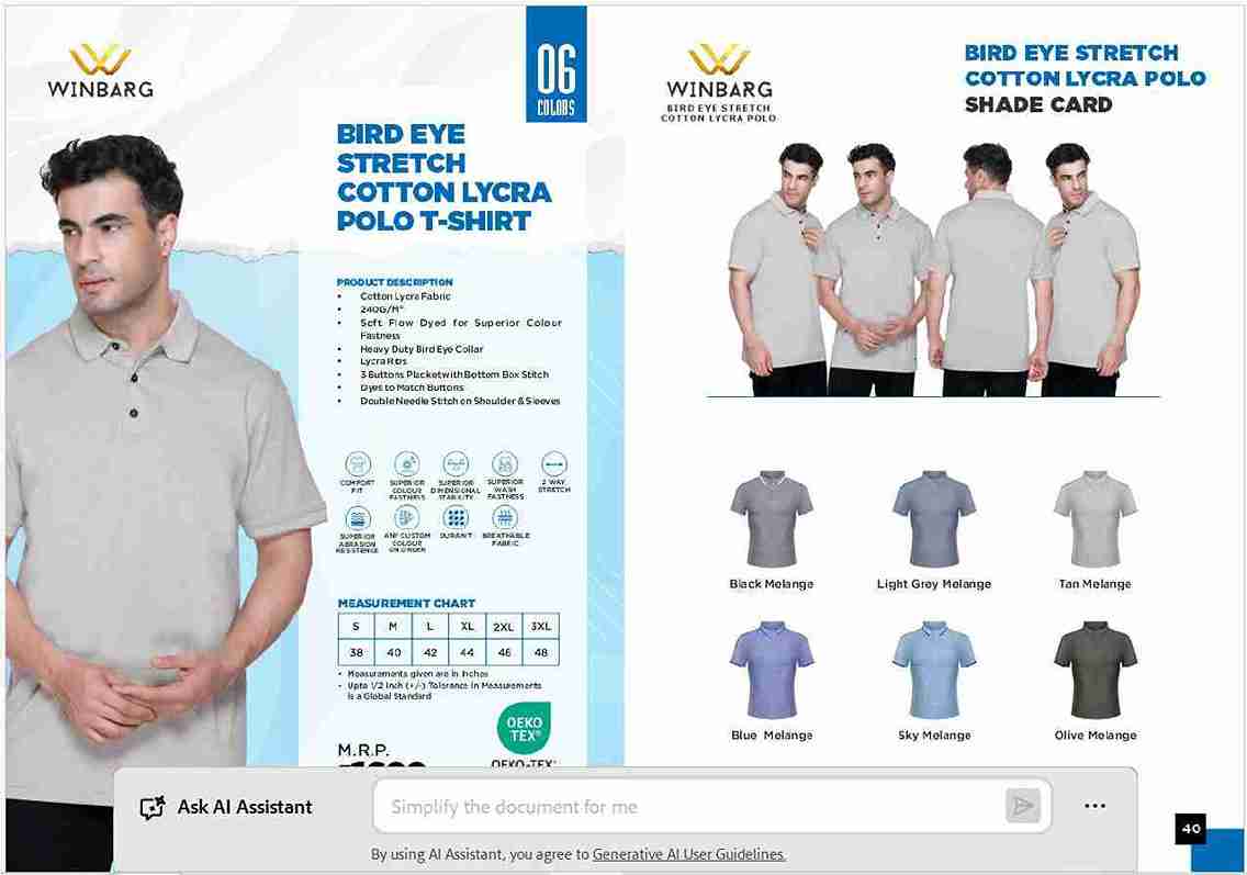 WINBARG BIRD EYE STRETCH COTTON LYCRA POLO T-SHIRT