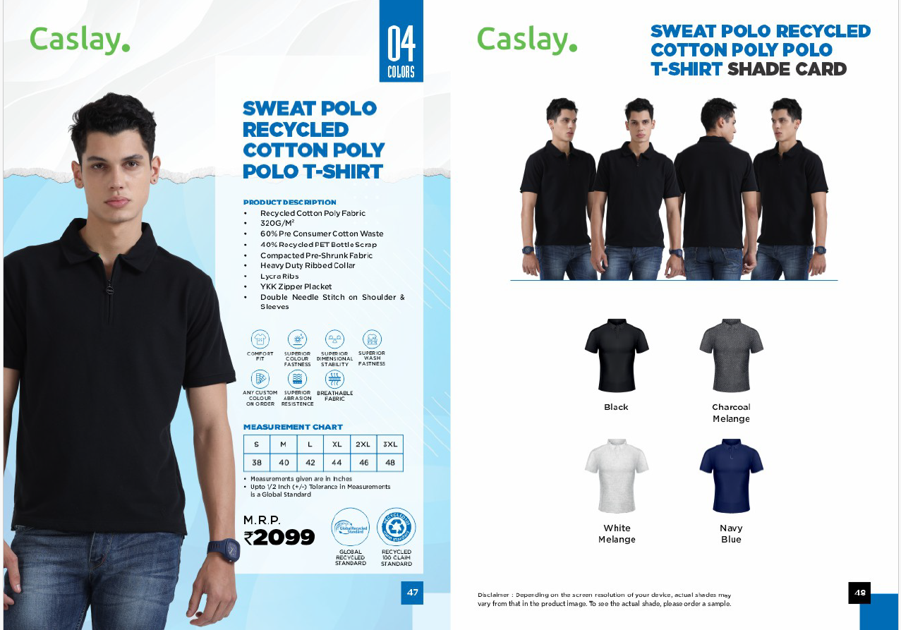 CASLAY SWEAT POLO RECYCLED COTTON POLY POLO T-SHIRT