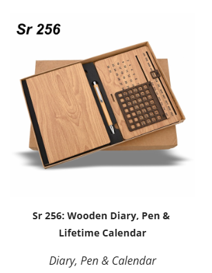 SR 256: Wooden Diary, Pen &  Lifetime Calendar