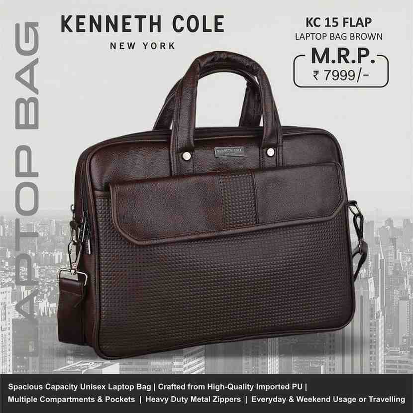 KENNETH COLE  Flap Laptop Bag – Brown