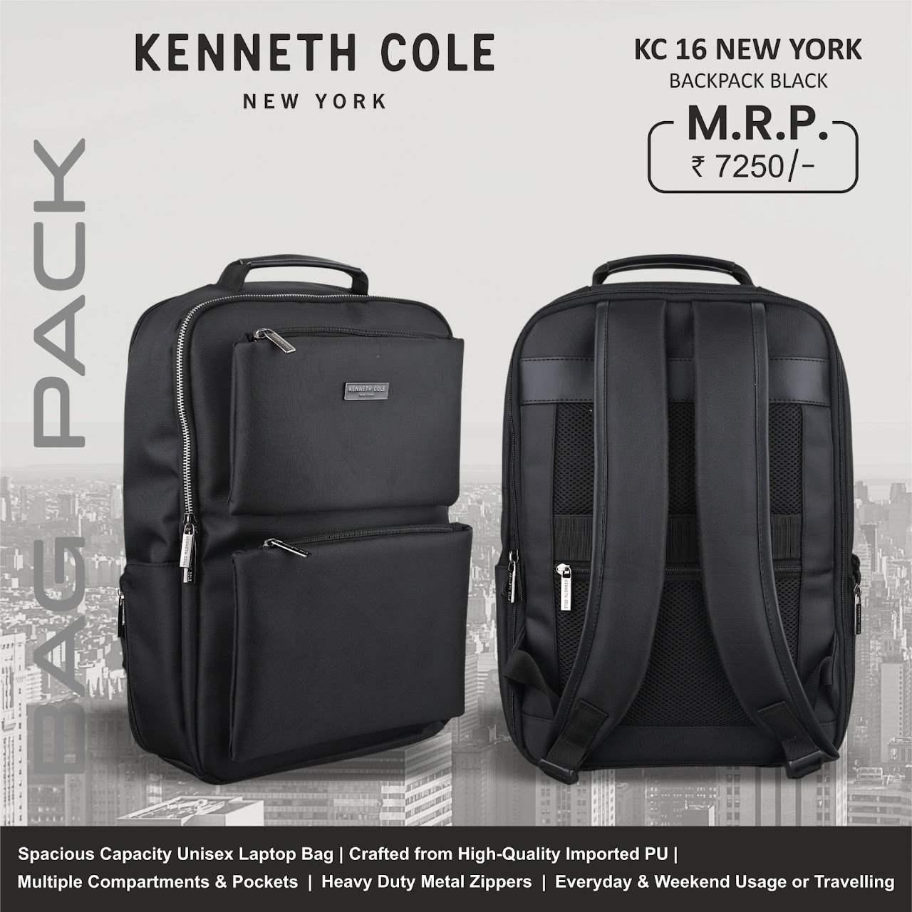 KC 16 New York Backpack- Black