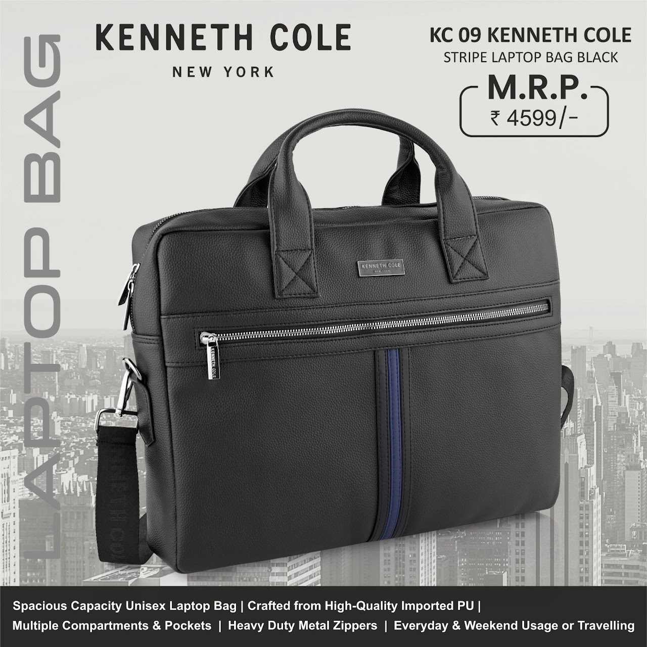 KC 09 Stripe Laptop Bag – Black