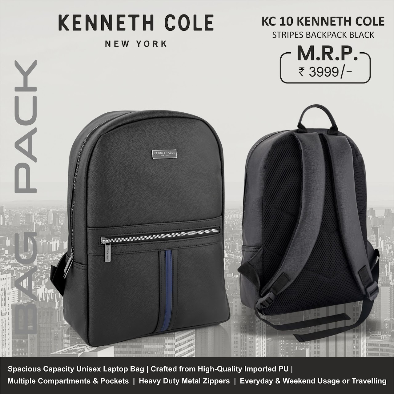 KC 10 Stripe Bagpack – Black