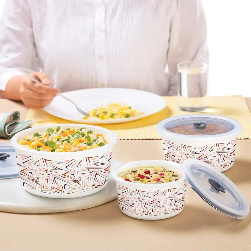 Larah By Borosil Comet Storage Bowl Set, 1.2L + 800ml + 400ml