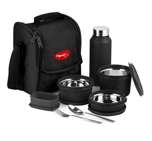 HEAT N TREAT STAINLESS STEEL LUNCH BOX SET – PACK OF 4 – BLACK