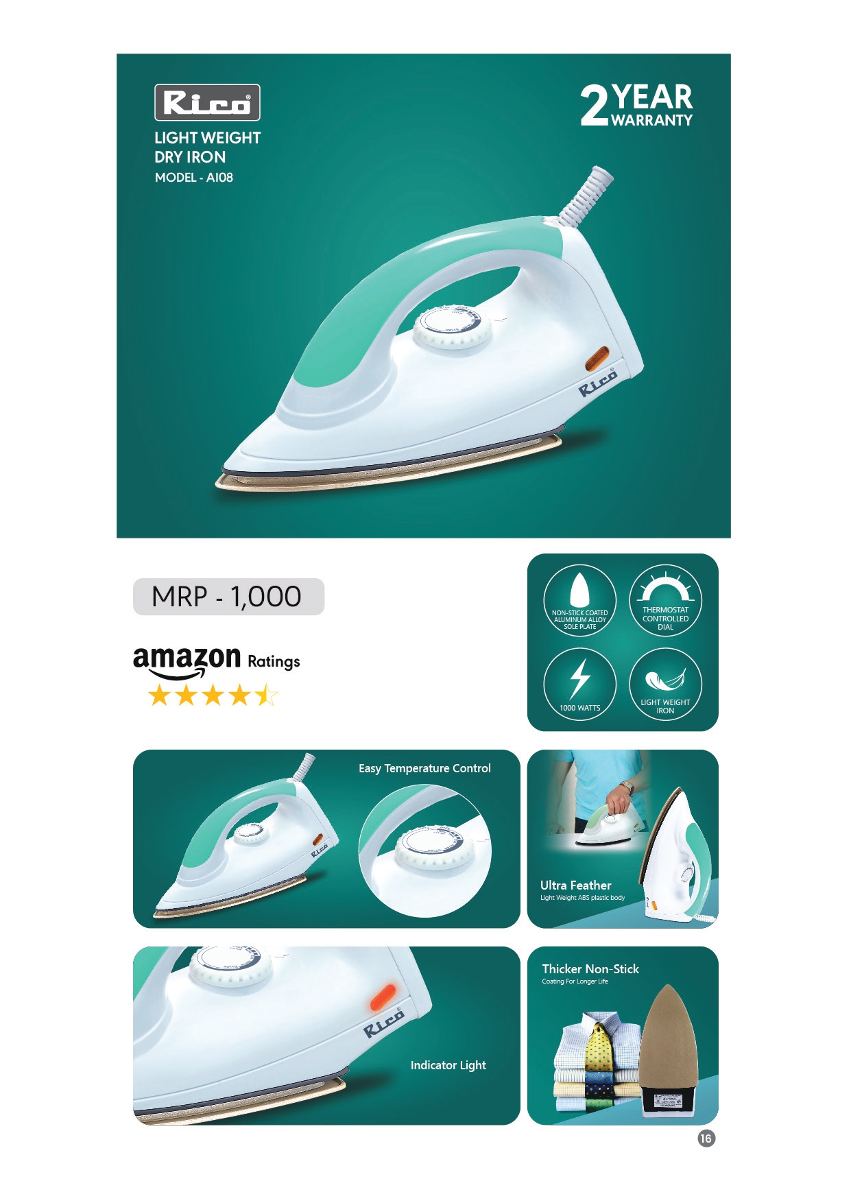 MODEL- AI08 LIGHT WEIGHT DRY IRON
