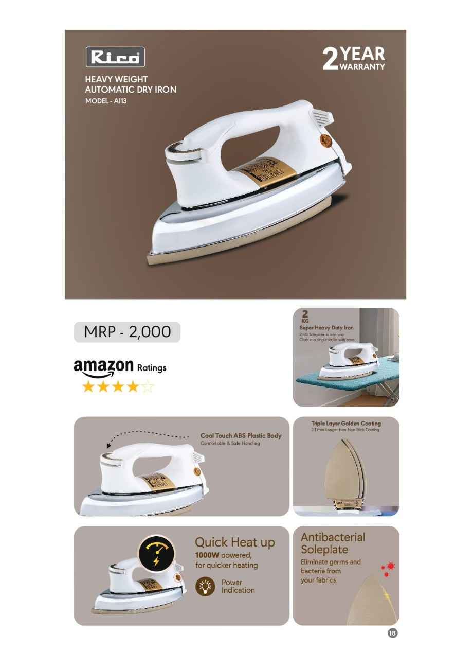 RICO HEAVY WEIGHT AUTOMATIC DRY IRON