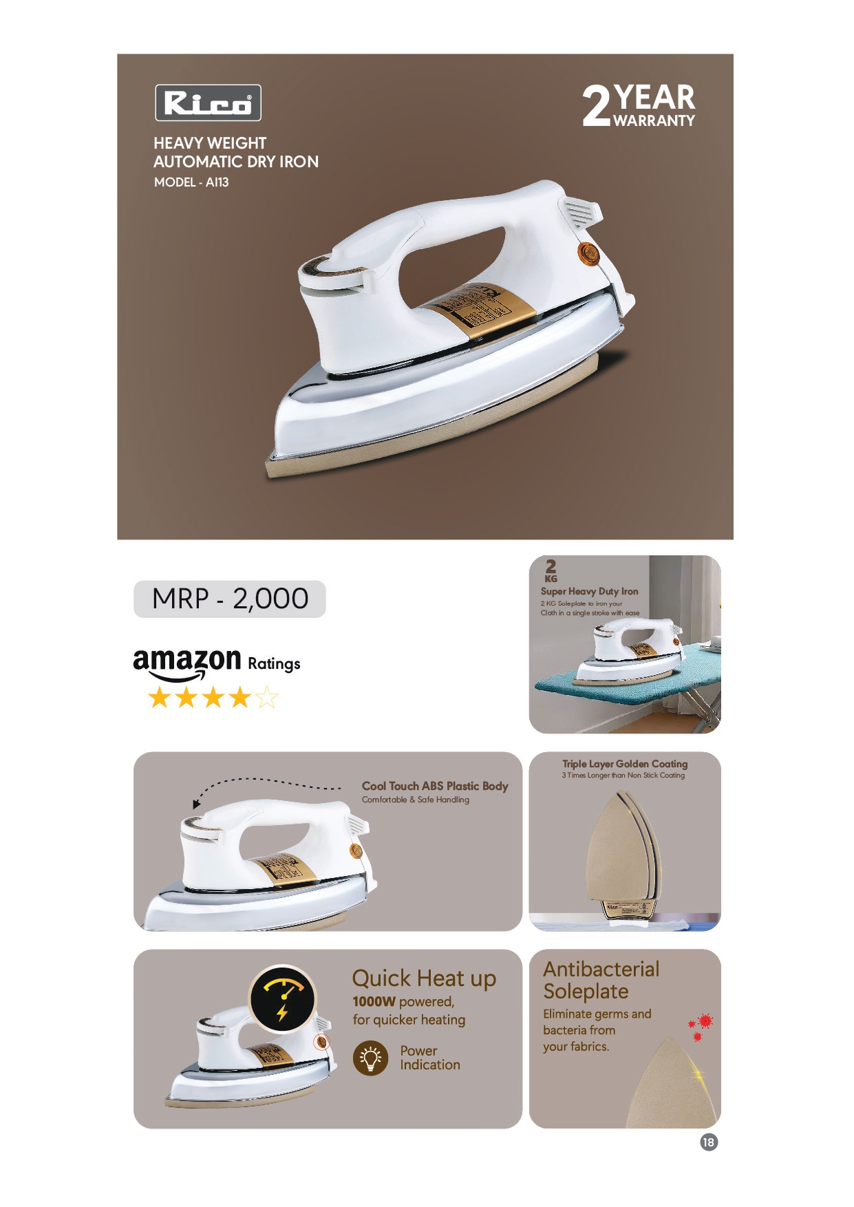 MODEL- AI13 HEAVY WEIGHT AUTOMATIC DRY IRON