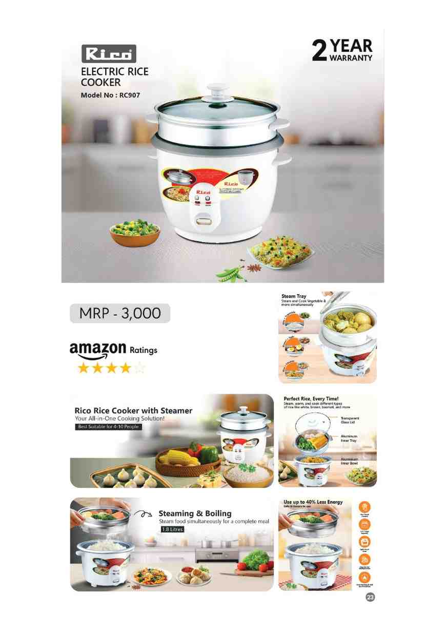 RICO Model No : RC907 ELECTRIC RICE COOKER
