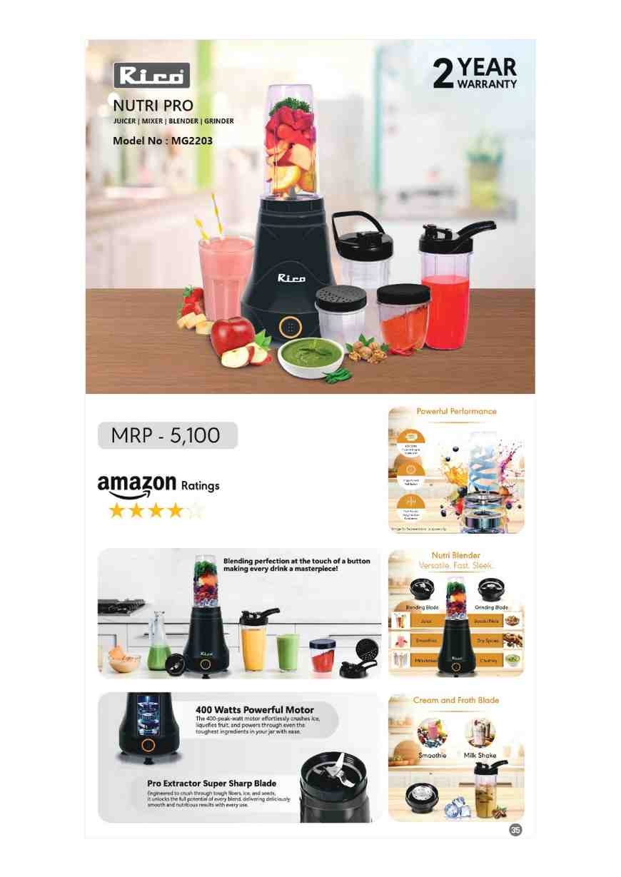 RICO Model No-MG2203 : NUTRI PRO JUICER I MIXER I BLENDER I GRINDER