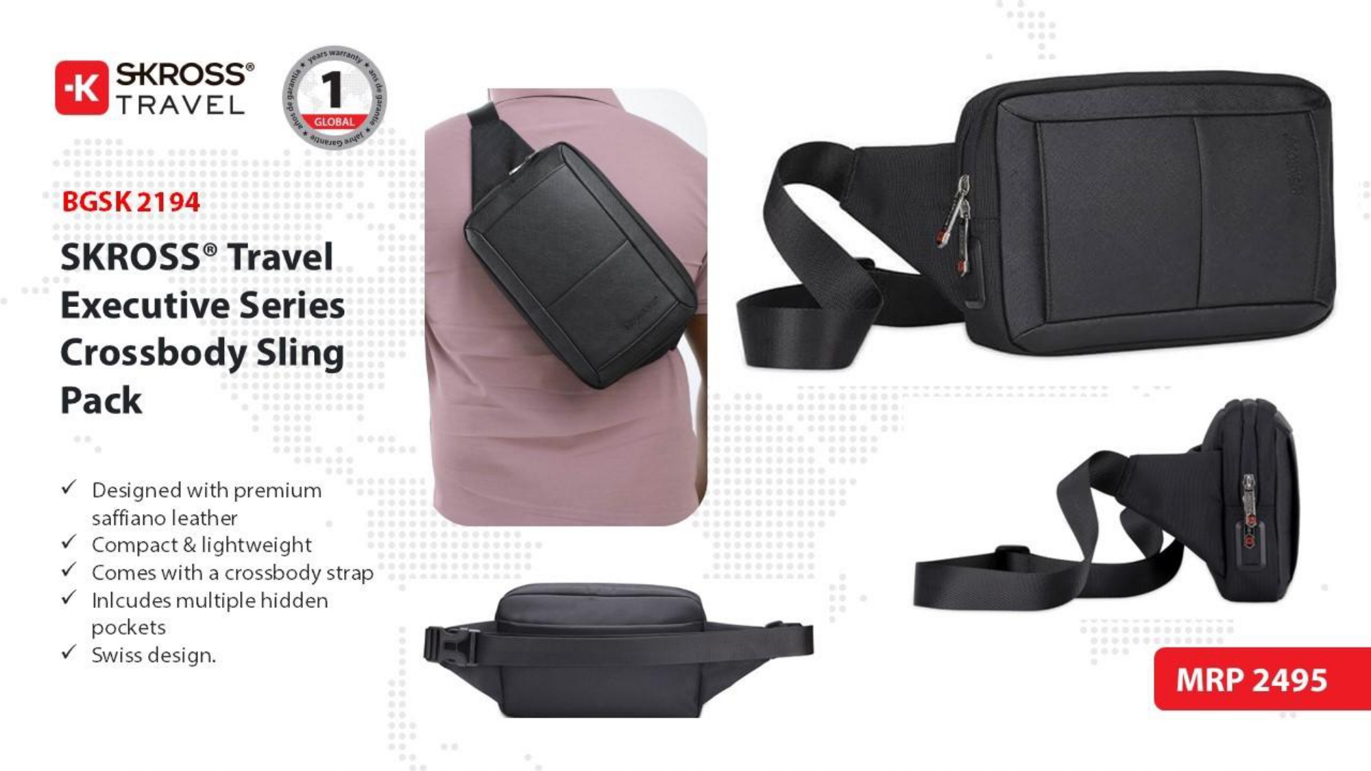 BGSK 2194 Skross Travel Executive Series Crossbody Sling Pack