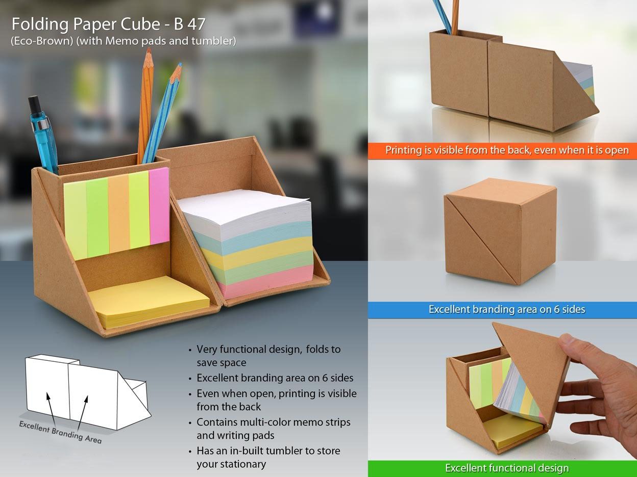 B47 – Folding paper cube (with memopad and tumbler)