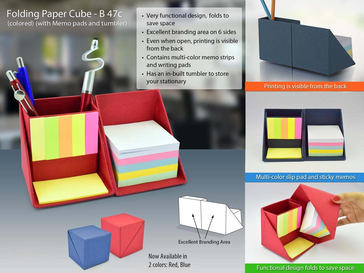 B47C – Folding paper cube in color (with memopad and tumbler)
