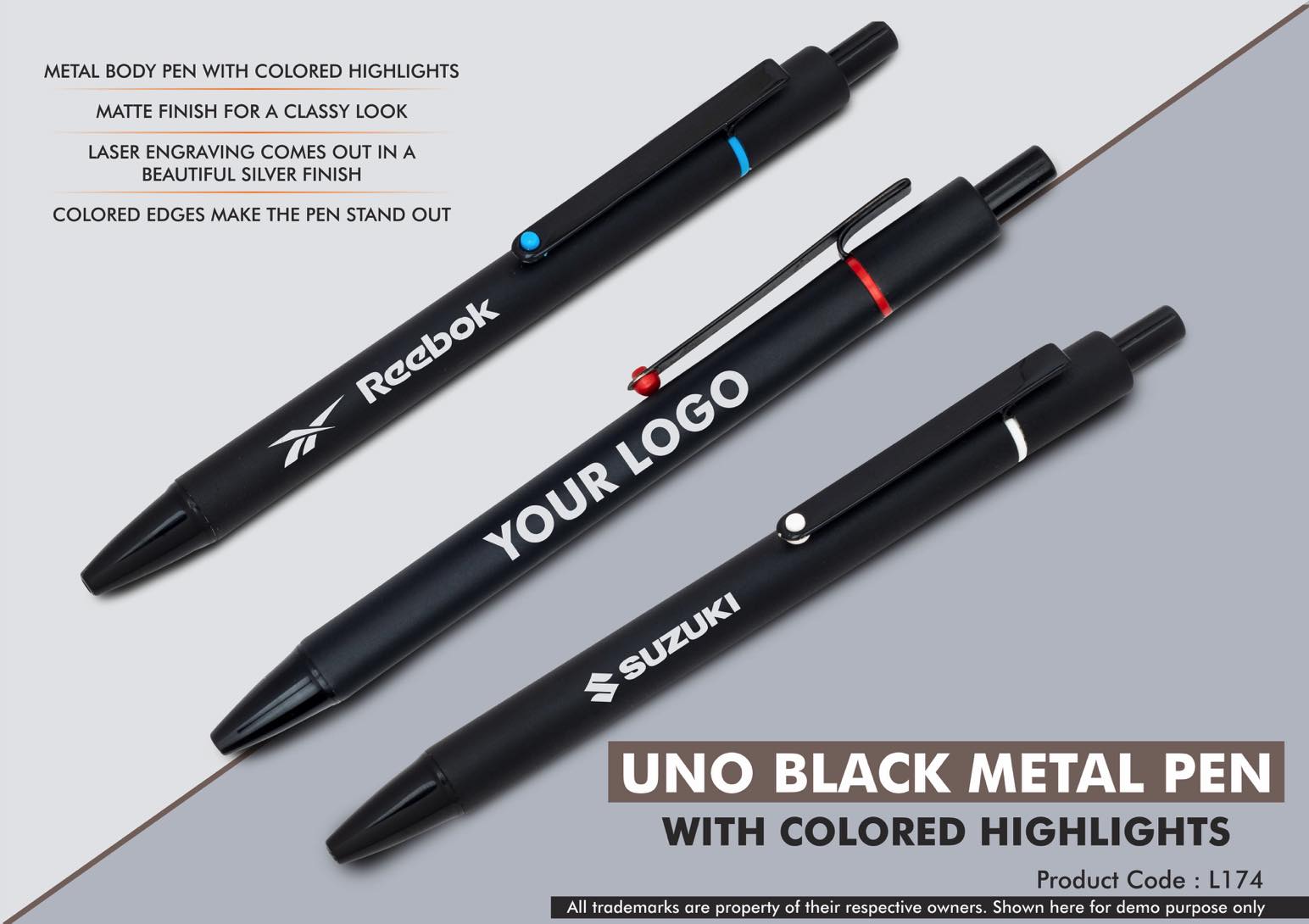 L174 – Uno Black Metal Pen with Colored highlights