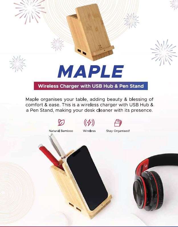 WANGARI MAPLE (Wireless Charger with USB Hub & Pen Stand)