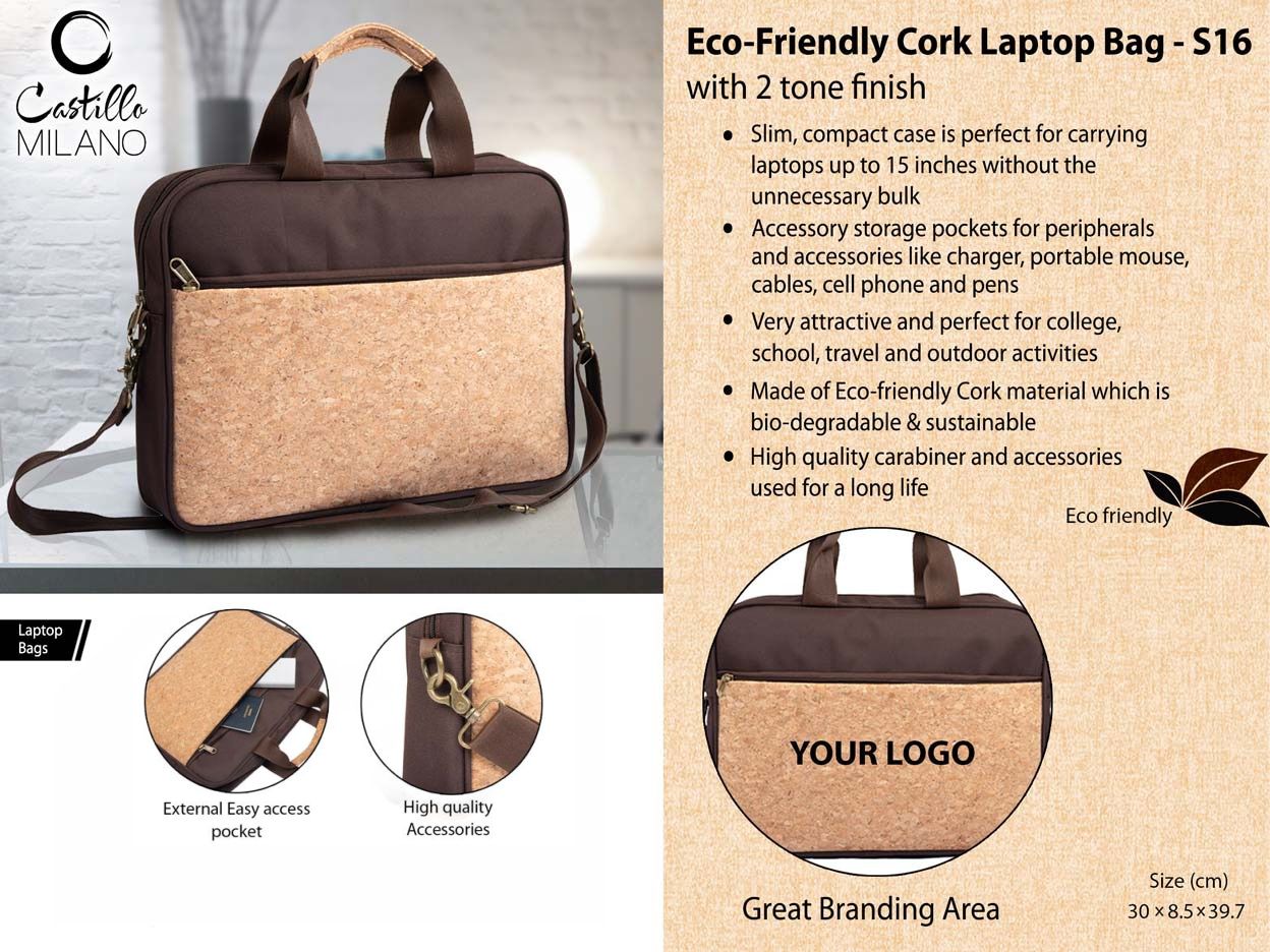 S16 – Eco-Friendly Cork Laptop Bag with 2 tone finish