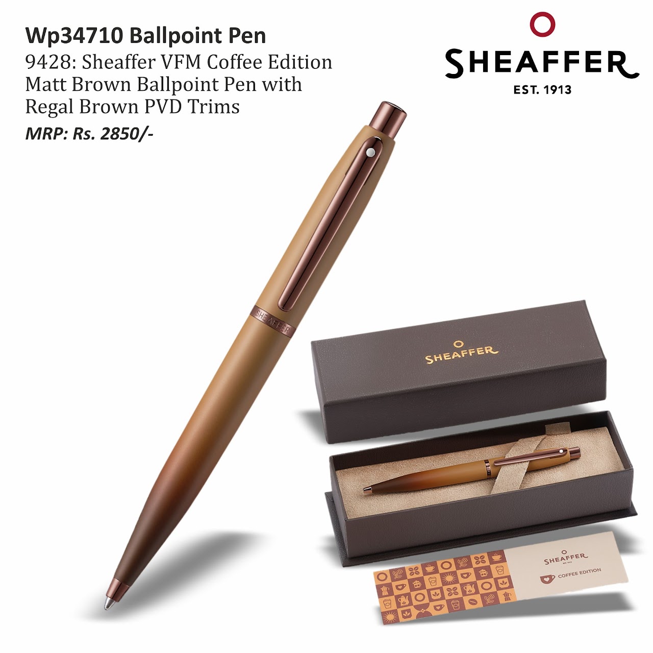 Sheaffer VFM Coffee Edition Matt Brown Ballpoint Pen with Regal Brown PVD Trims