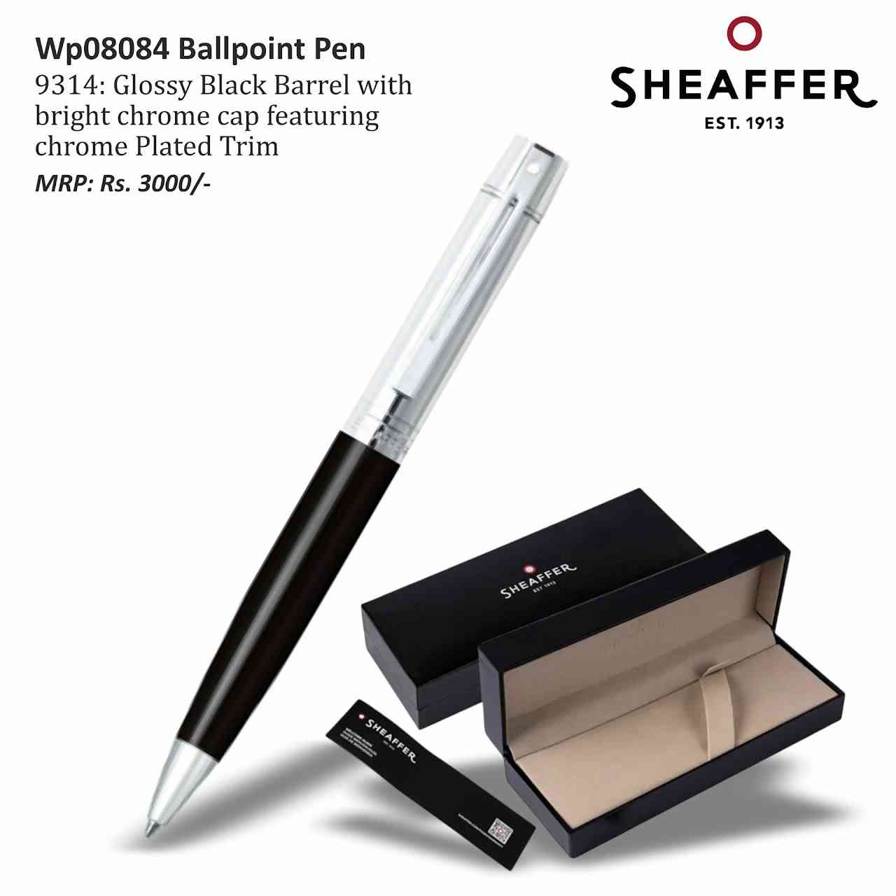 Sheaffer 9314: Glossy Black Barrel with Chrome Cap & Chrome Trim