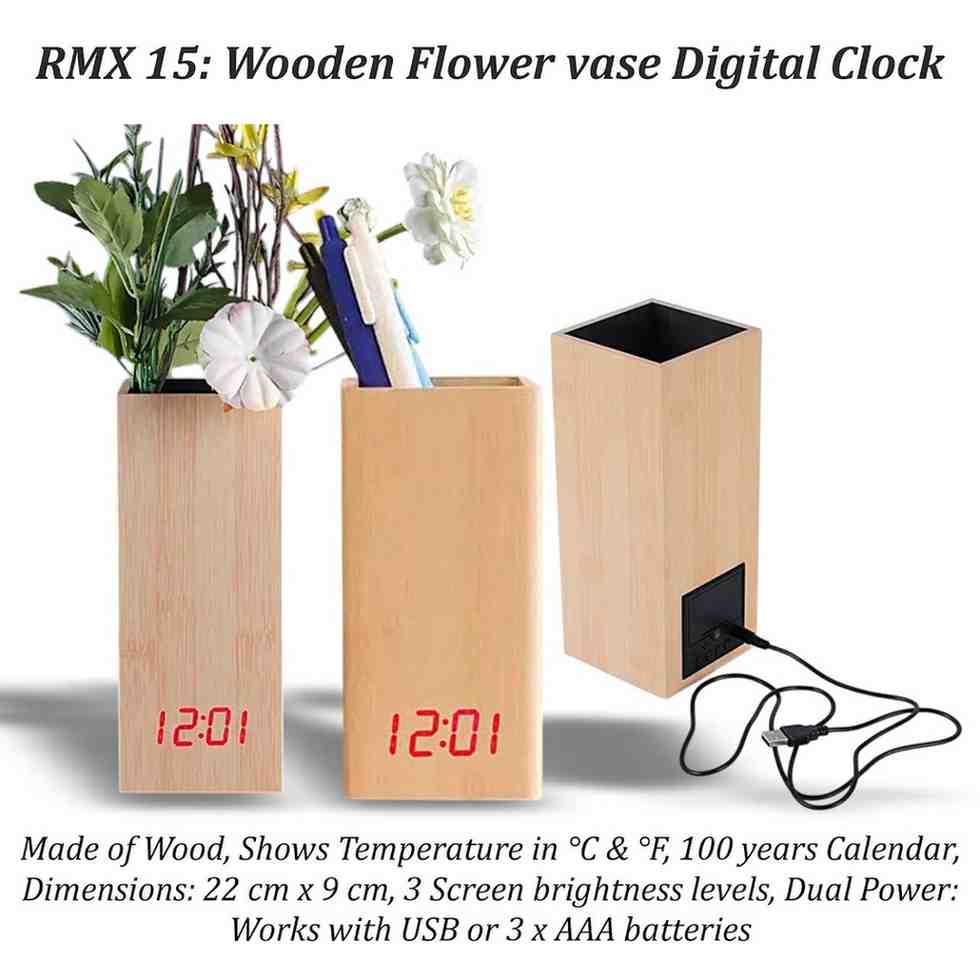 RMX 15: Wooden Flower Vase with Digital Clock