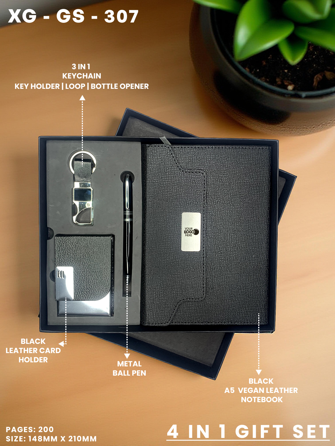 4 in 1 Gift Set ( Keychain, Card holder, Ball Pen & Notebook ) : XG – GS – 307