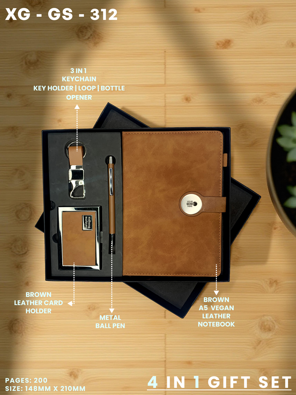 4 in 1 Gift Set ( Keychain, Card holder, Ball Pen & Notebook ) : XG – GS – 312