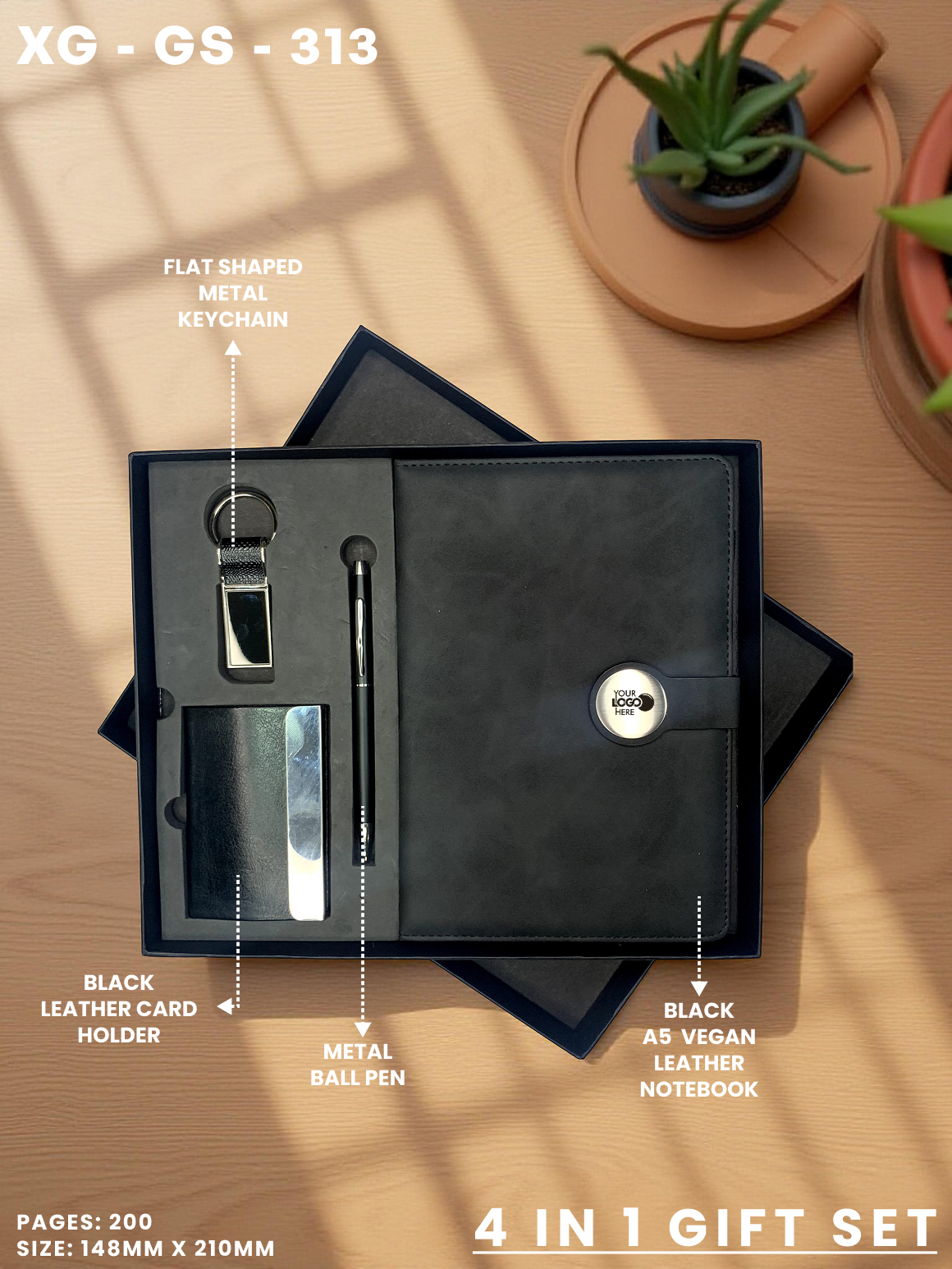 4 in 1 Gift Set ( Keychain, Card holder, Ball Pen & Notebook ) : XG – GS – 313