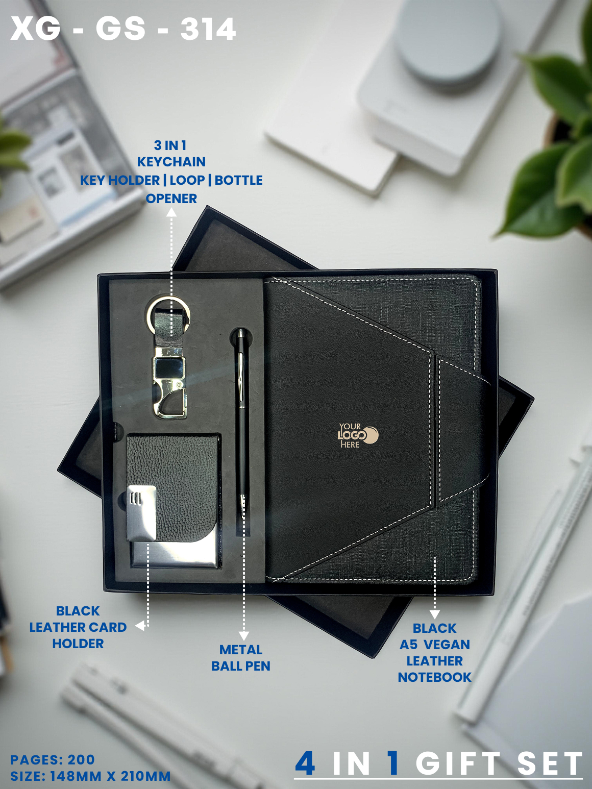 4 in 1 Gift Set ( Keychain, Card holder, Ball Pen & Notebook ) : XG – GS – 314