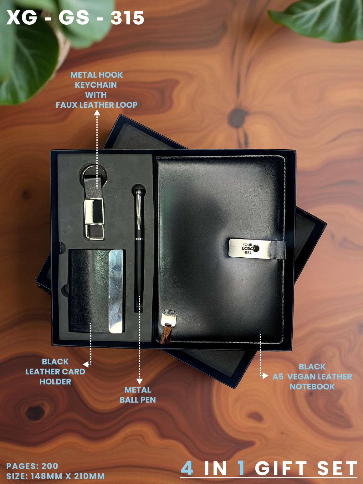 4 in 1 Gift Set ( Keychain, Card holder, Ball Pen & Notebook ) : XG – GS – 315