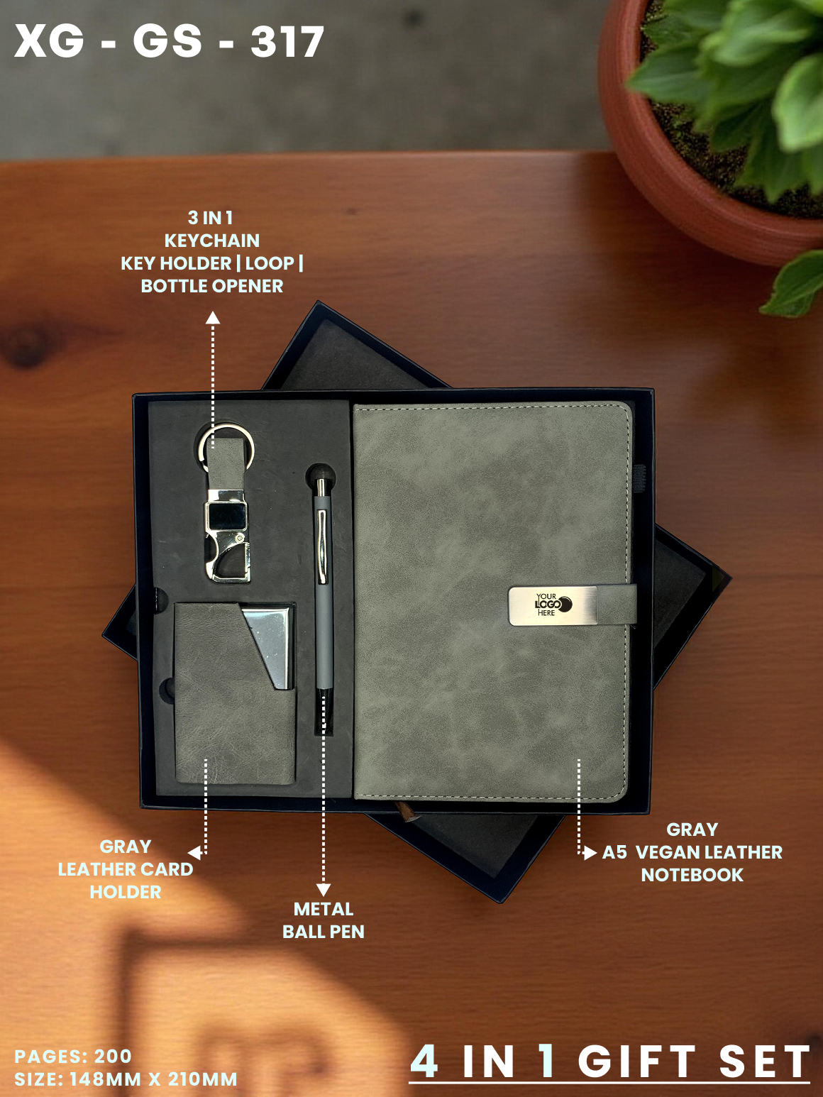 4 in 1 Gift Set ( Keychain, Card holder, Ball Pen & Notebook ) : XG – GS – 317