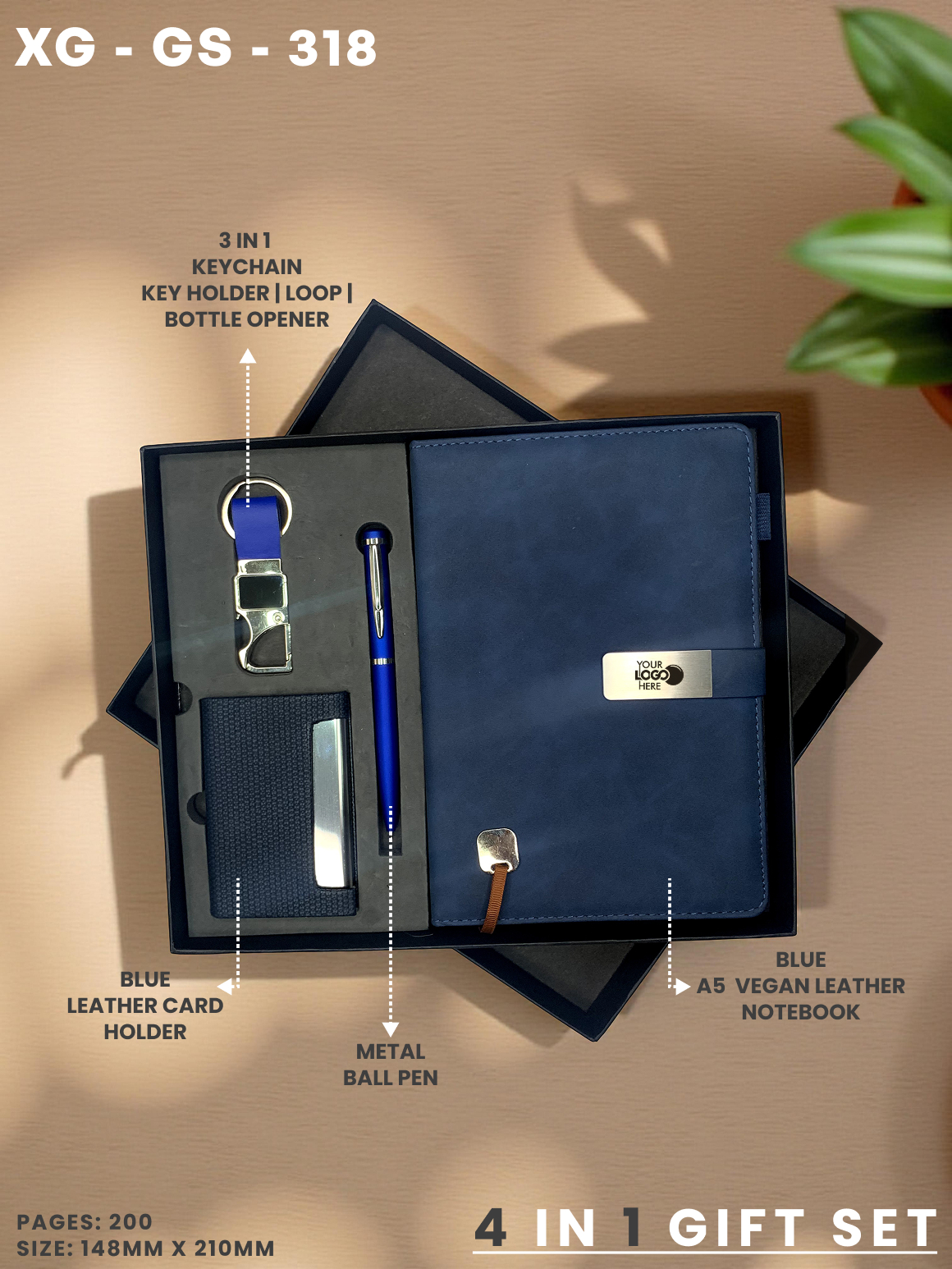 4 in 1 Gift Set ( Keychain, Card holder, Ball Pen & Notebook ) : XG – GS – 318