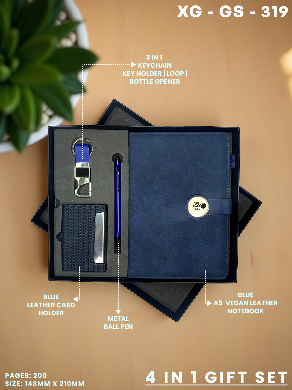 4 in 1 Gift Set ( Keychain, Card holder, Ball Pen & Notebook ) : XG – GS – 319