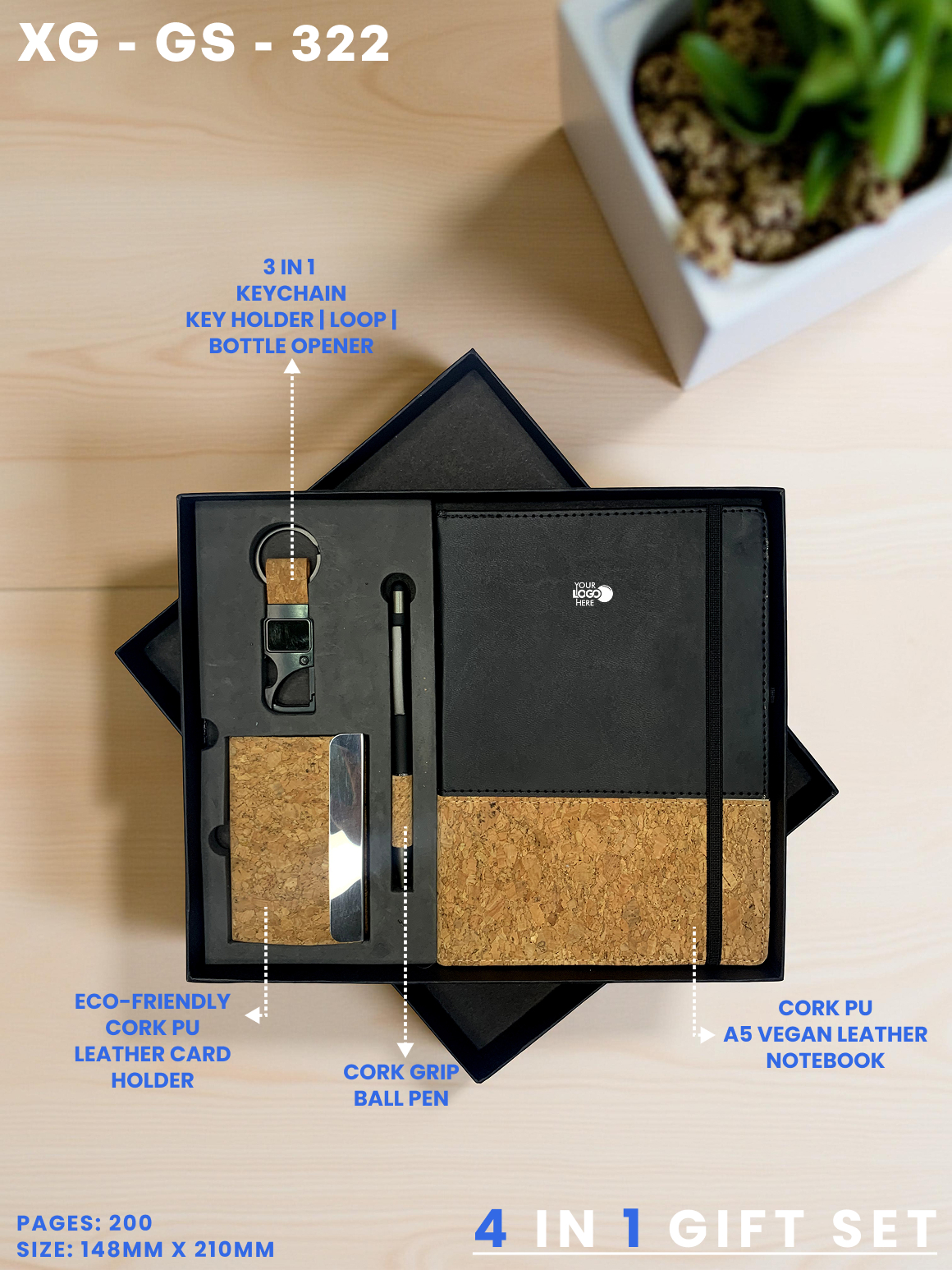 4 in 1 Gift Set ( Keychain, Card holder, Ball Pen & Notebook ) : XG – GS – 322