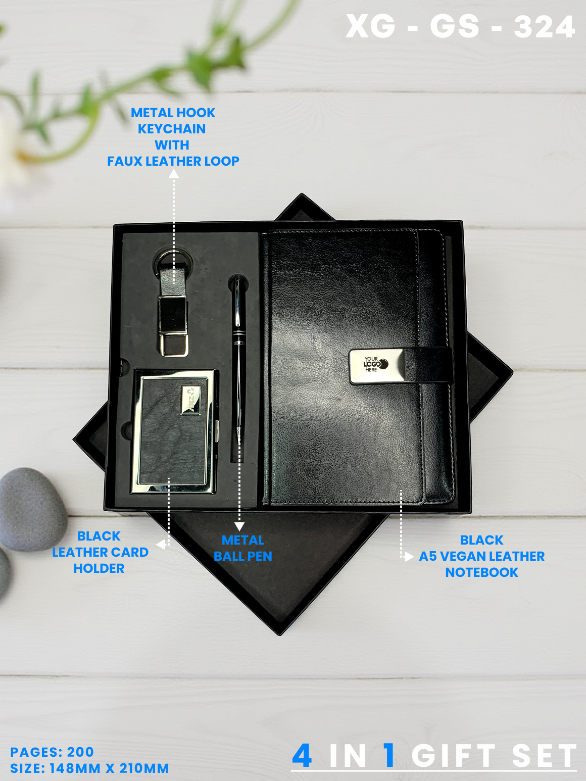 4 in 1 Gift Set ( Keychain, Card holder, Ball Pen & Notebook ) : XG – GS – 324