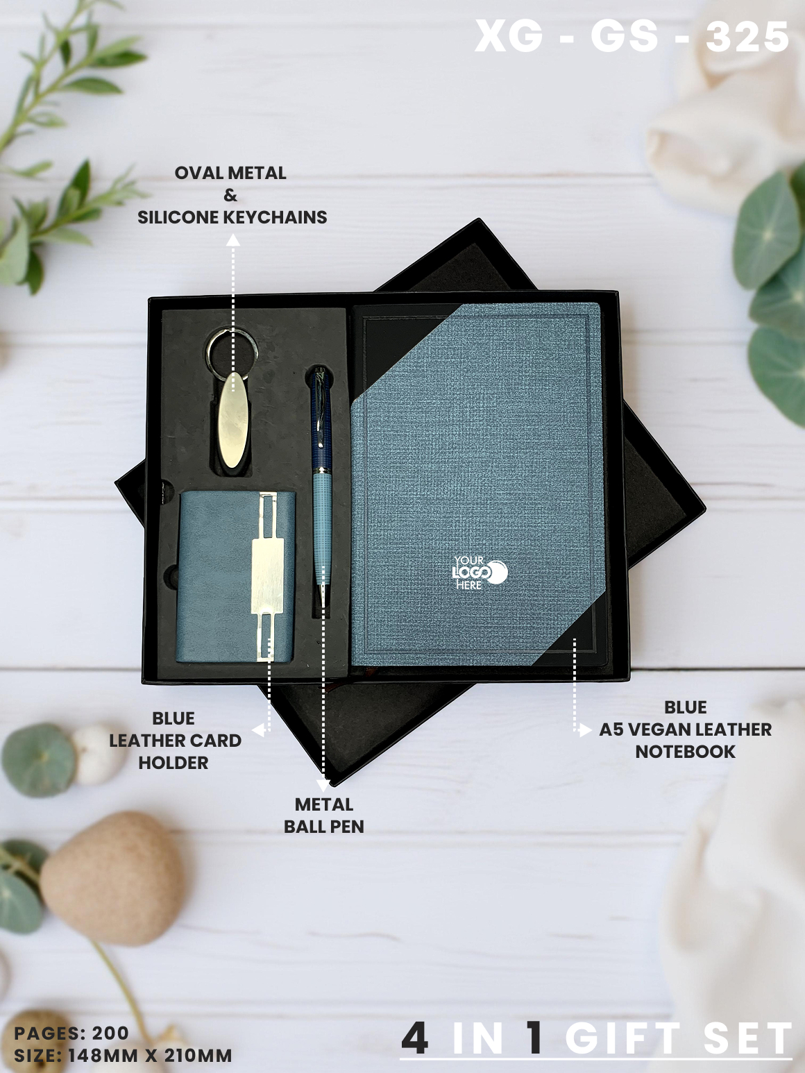 4 in 1 Gift Set ( Keychain, Card holder, Ball Pen & Notebook ) : XG – GS – 325