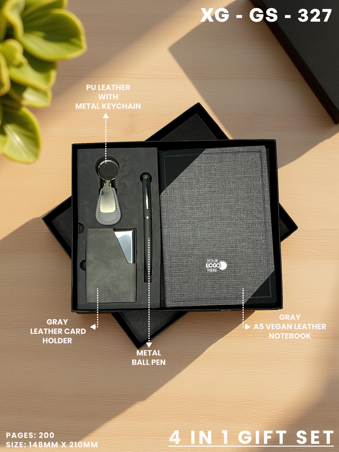 4 in 1 Gift Set ( Keychain, Card holder, Ball Pen & Notebook ) : XG – GS – 327