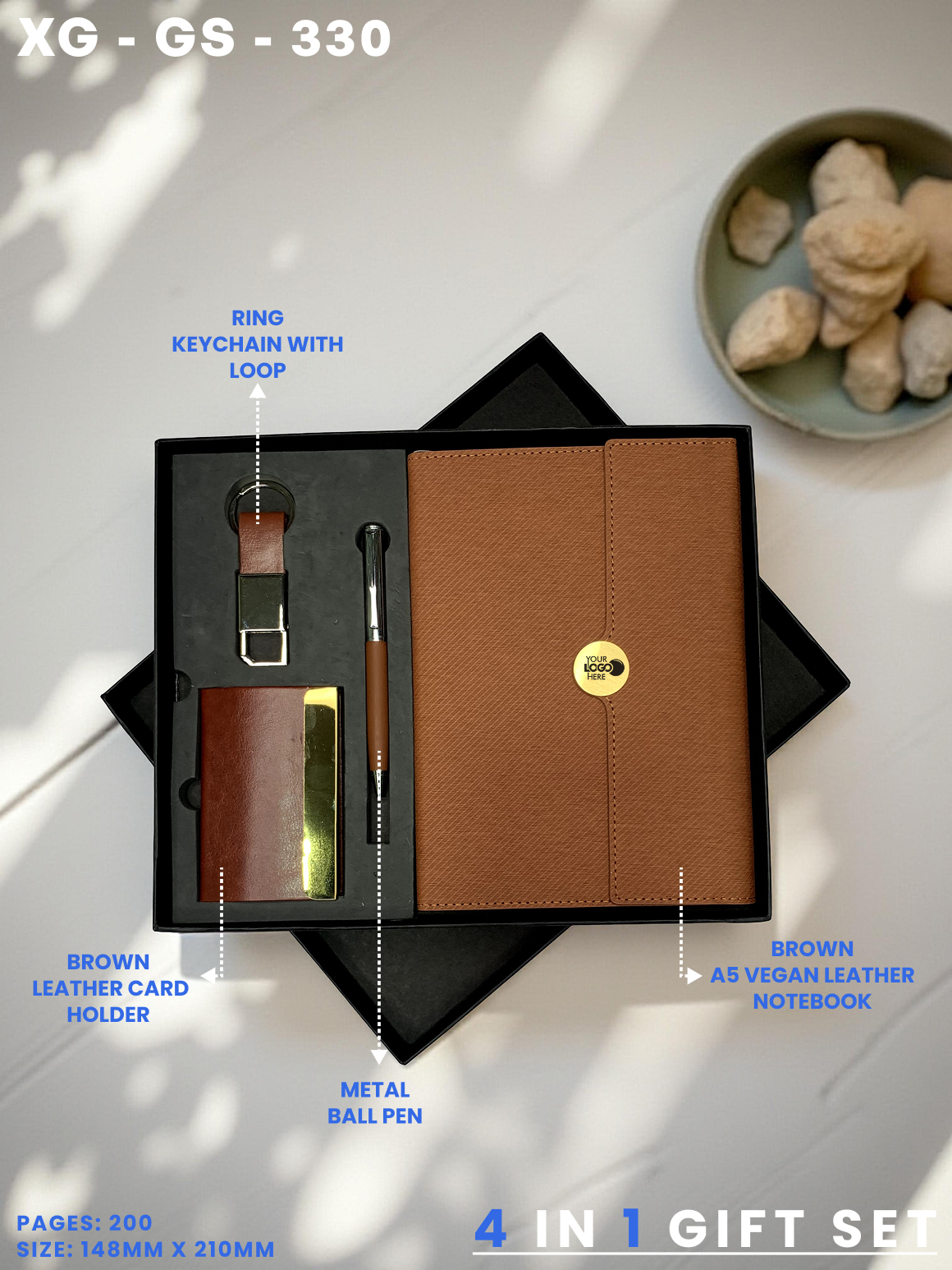 4 in 1 Gift Set ( Keychain, Card holder, Ball Pen & Notebook ) : XG – GS – 330