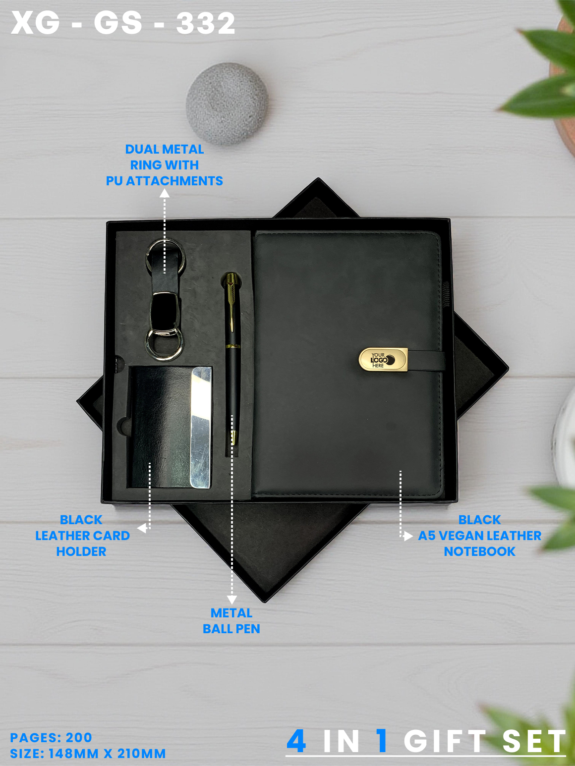 4 in 1 Gift Set ( Keychain, Card holder, Ball Pen & Notebook ) : XG – GS – 332
