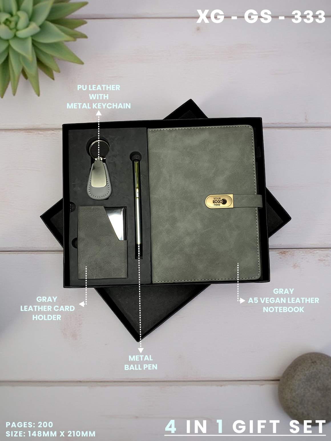 4 in 1 Gift Set ( Keychain, Card holder, Ball Pen & Notebook ) : XG – GS – 333