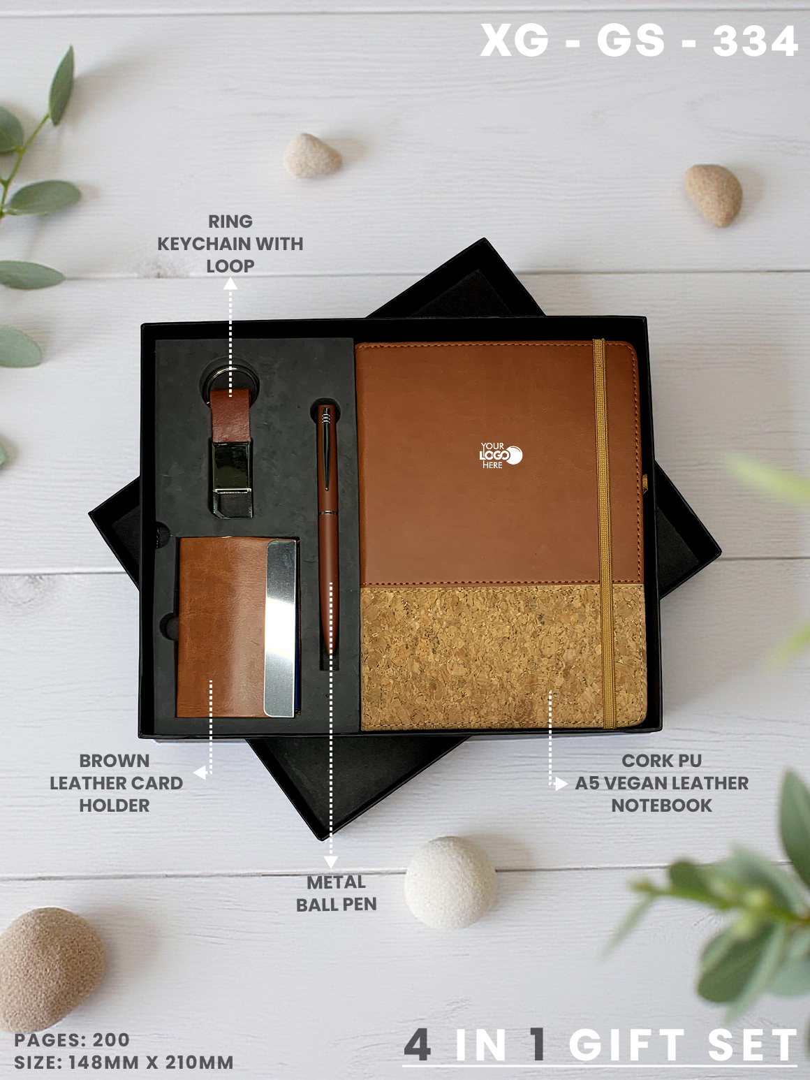 4 in 1 Gift Set ( Keychain, Card holder, Ball Pen & Notebook ) : XG – GS – 334