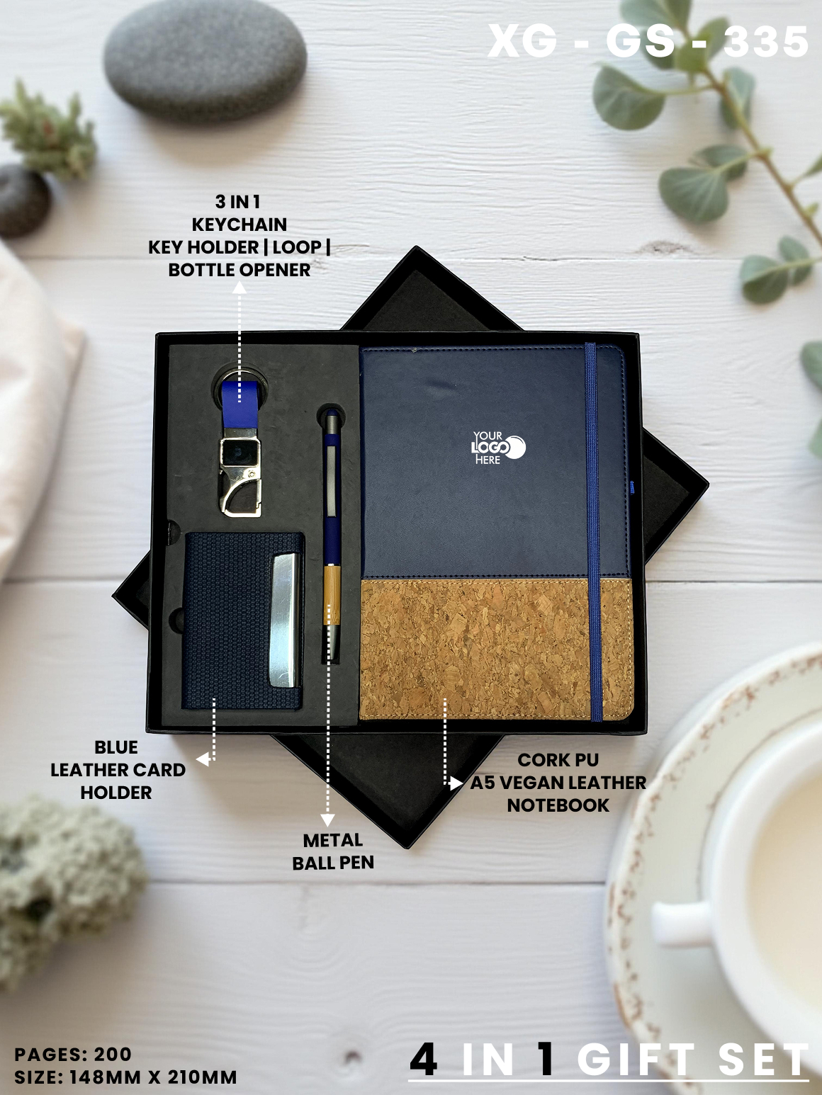 4 in 1 Gift Set ( Keychain, Card holder, Ball Pen & Notebook ) : XG – GS – 335