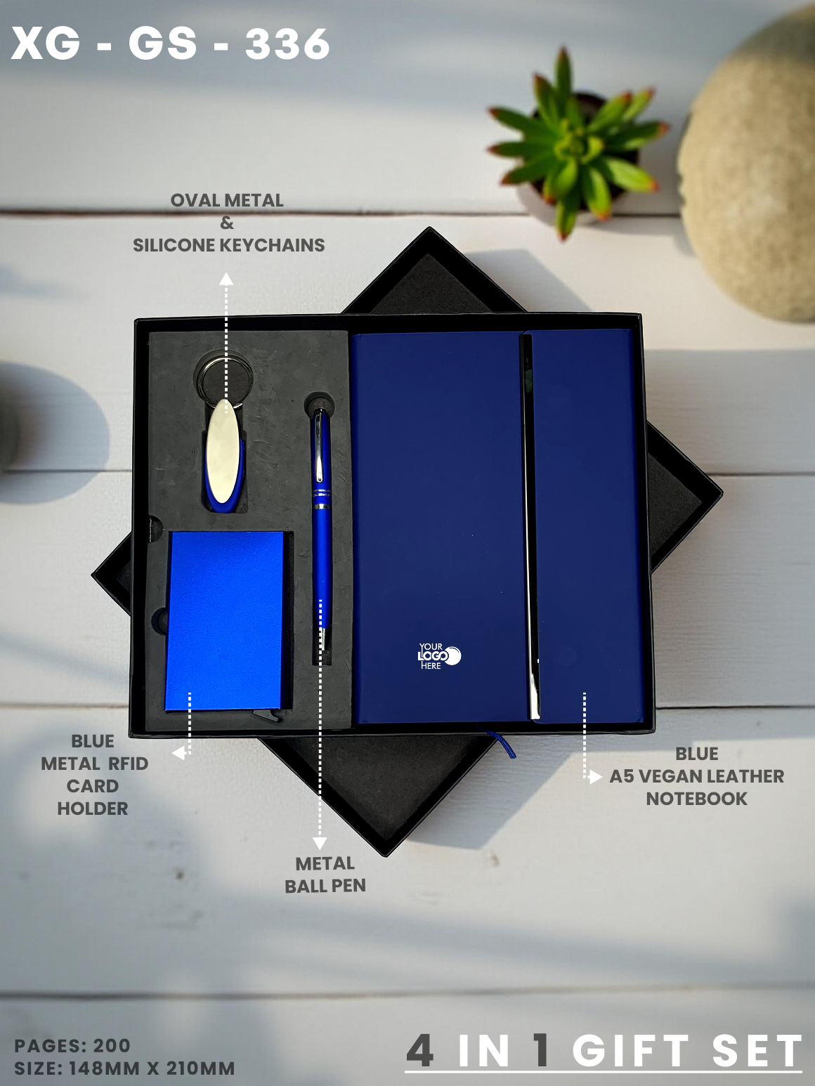 4 in 1 Gift Set ( Keychain, Card holder, Ball Pen & Notebook ) : XG – GS – 336