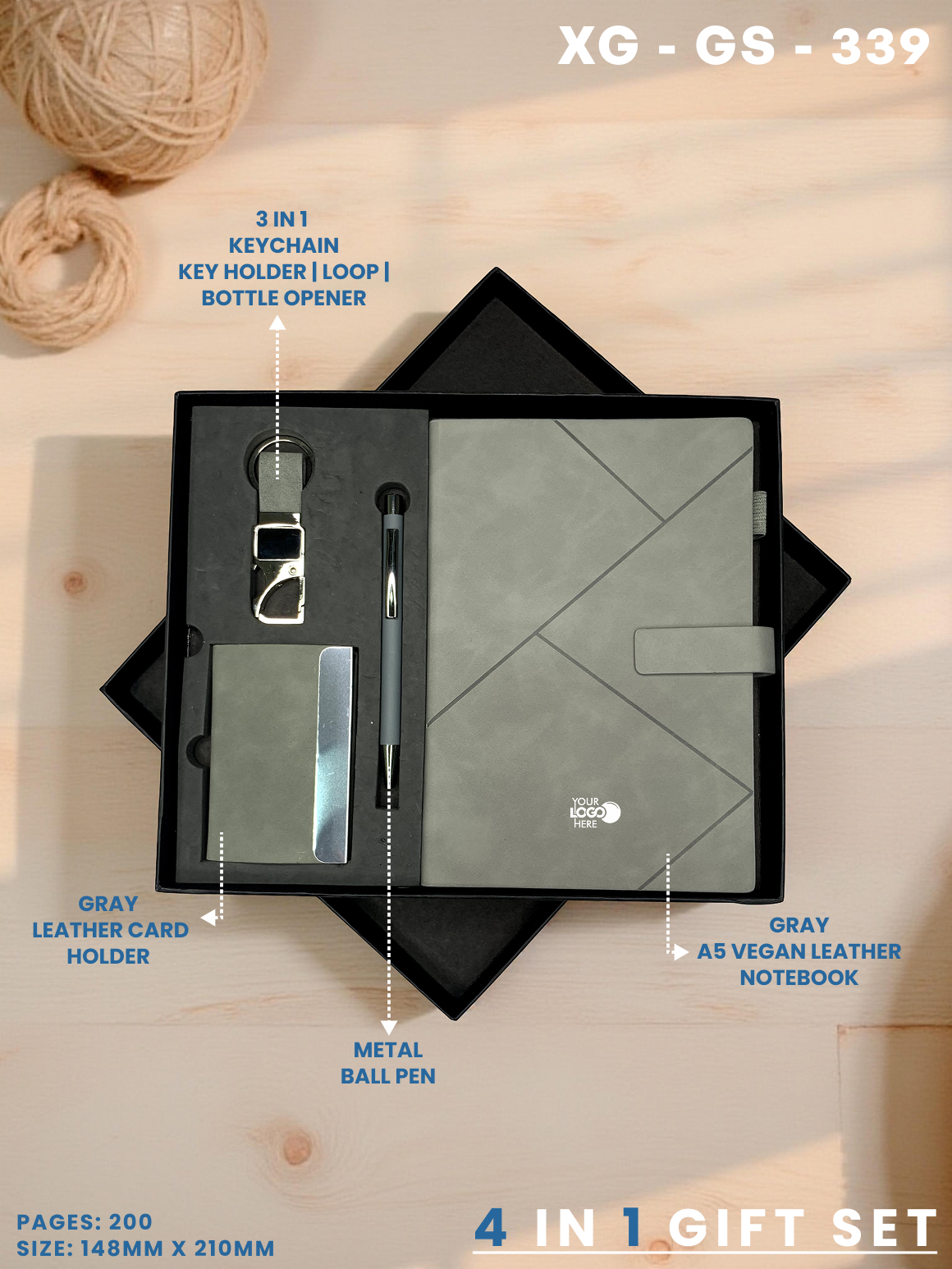4 in 1 Gift Set ( Keychain, Card holder, Ball Pen & Notebook ) : XG – GS – 339