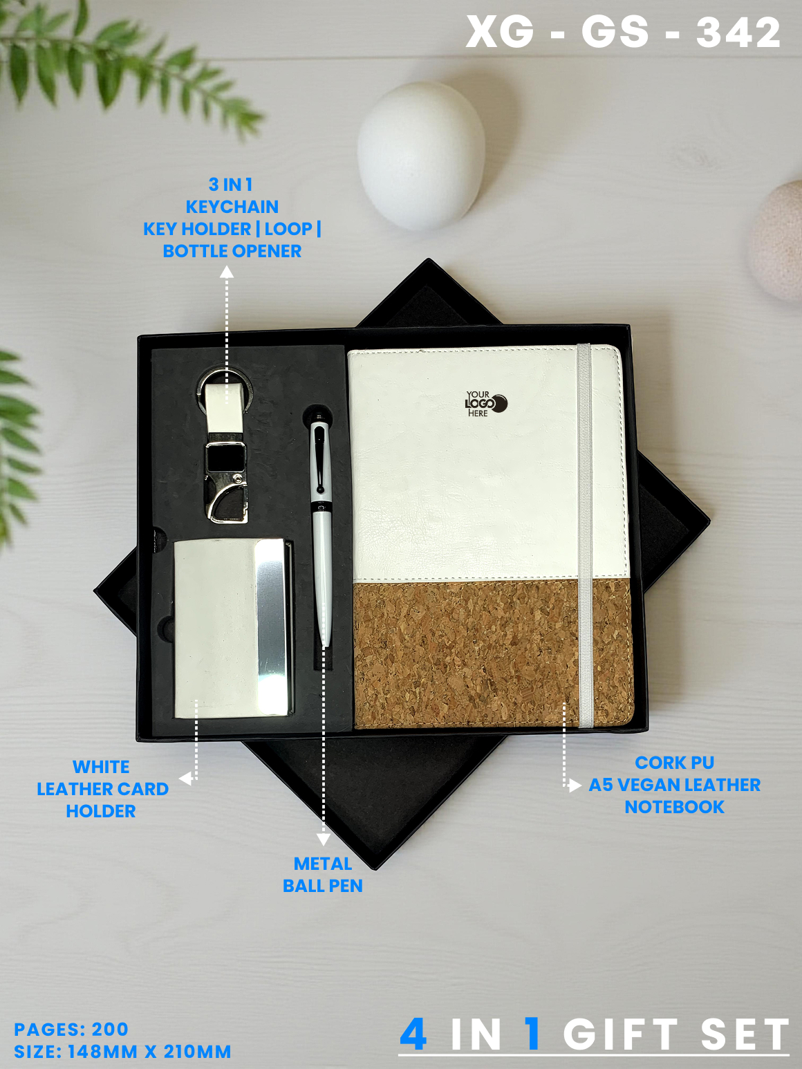 4 in 1 Gift Set ( Keychain, Card holder, Ball Pen & Notebook ) : XG – GS – 342