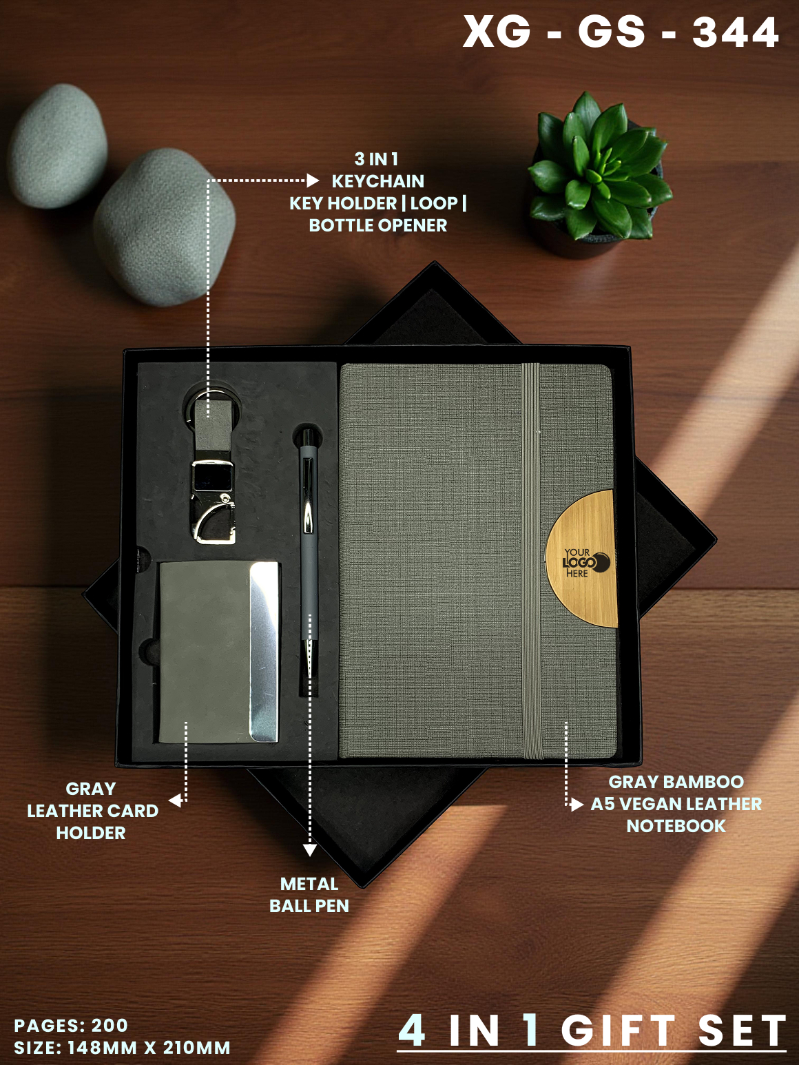 4 in 1 Gift Set ( Keychain, Card holder, Ball Pen & Notebook ) : XG – GS – 344