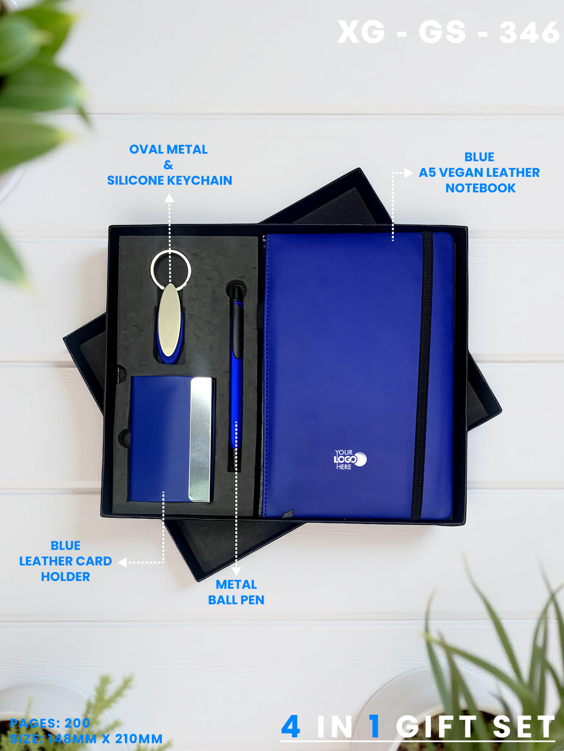 4 in 1 Gift Set ( Keychain, Card holder, Ball Pen & Notebook ) : XG – GS – 346