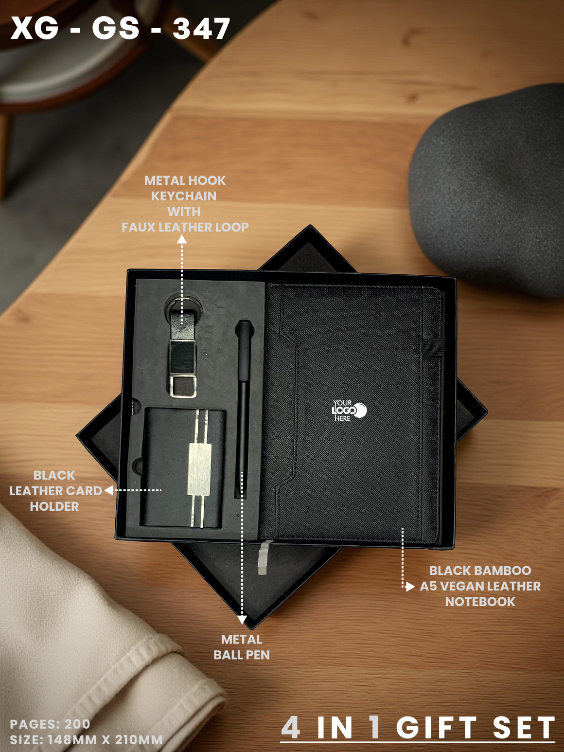 4 in 1 Gift Set ( Keychain, Card holder, Ball Pen & Notebook ) : XG – GS – 347