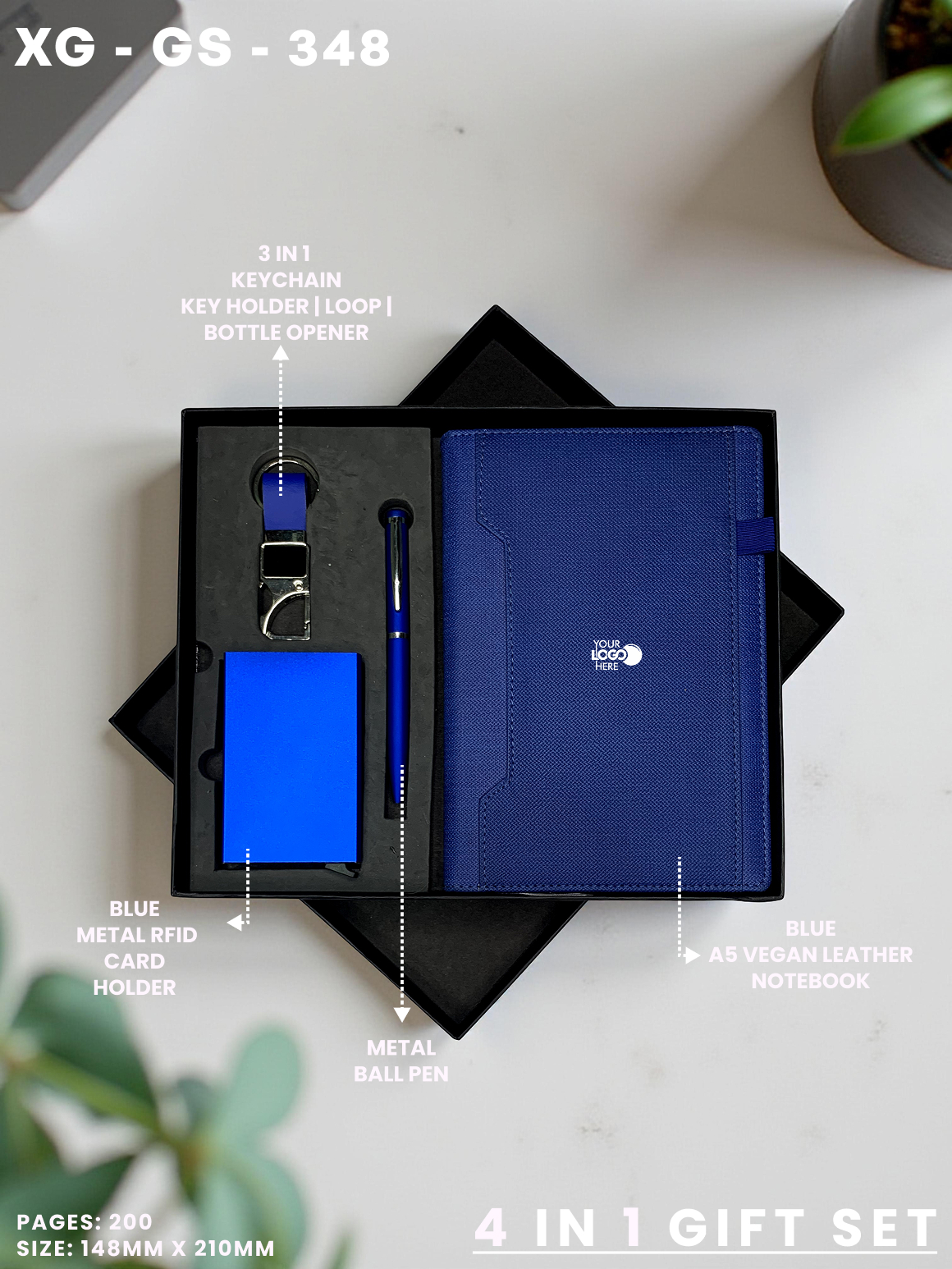 4 in 1 Gift Set ( Keychain, Card holder, Ball Pen & Notebook ) : XG – GS – 348