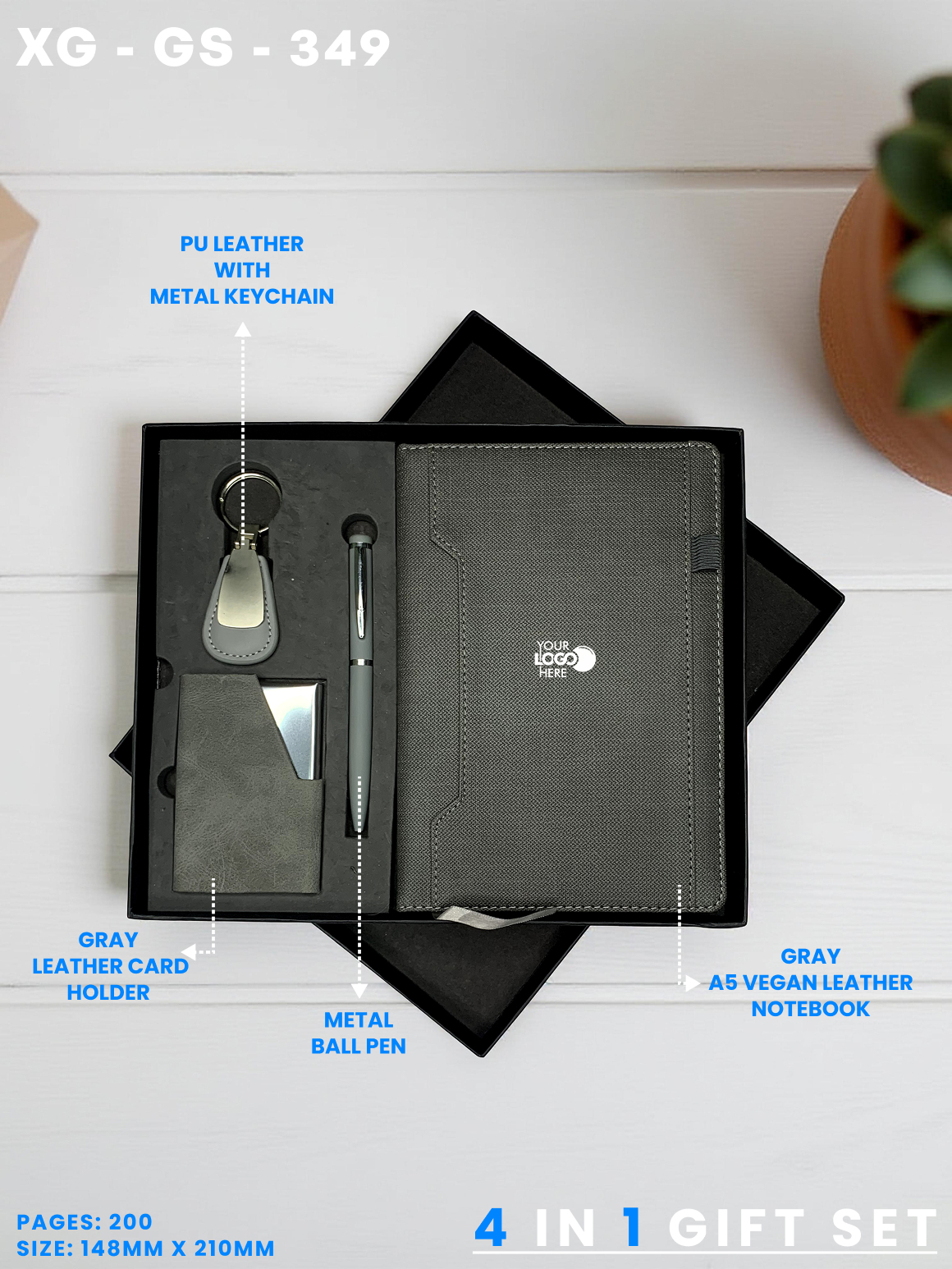 4 in 1 Gift Set ( Keychain, Card holder, Ball Pen & Notebook ) : XG – GS – 349
