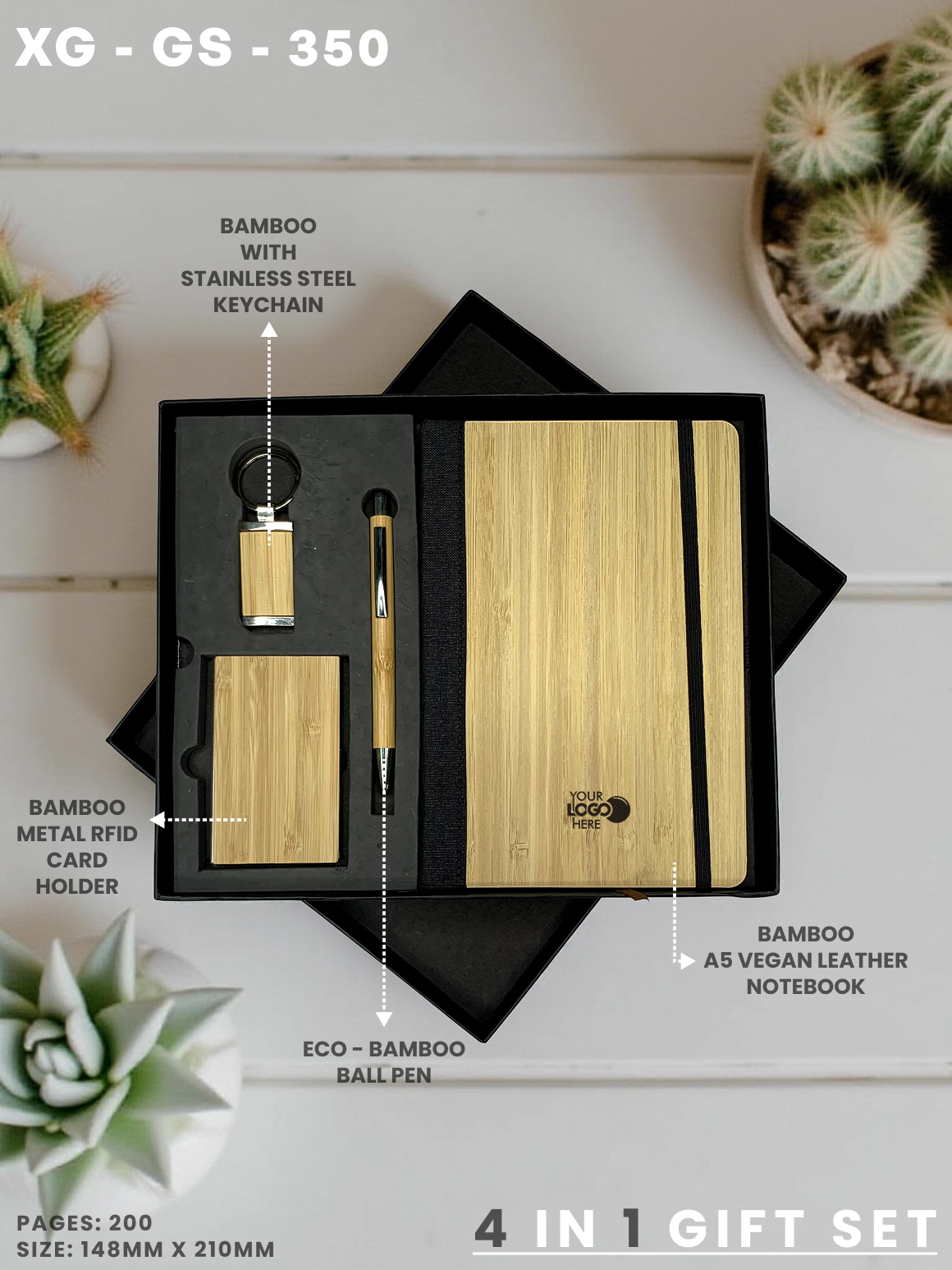 4 in 1 Gift Set ( Keychain, Card holder, Ball Pen & Notebook ) : XG – GS – 350