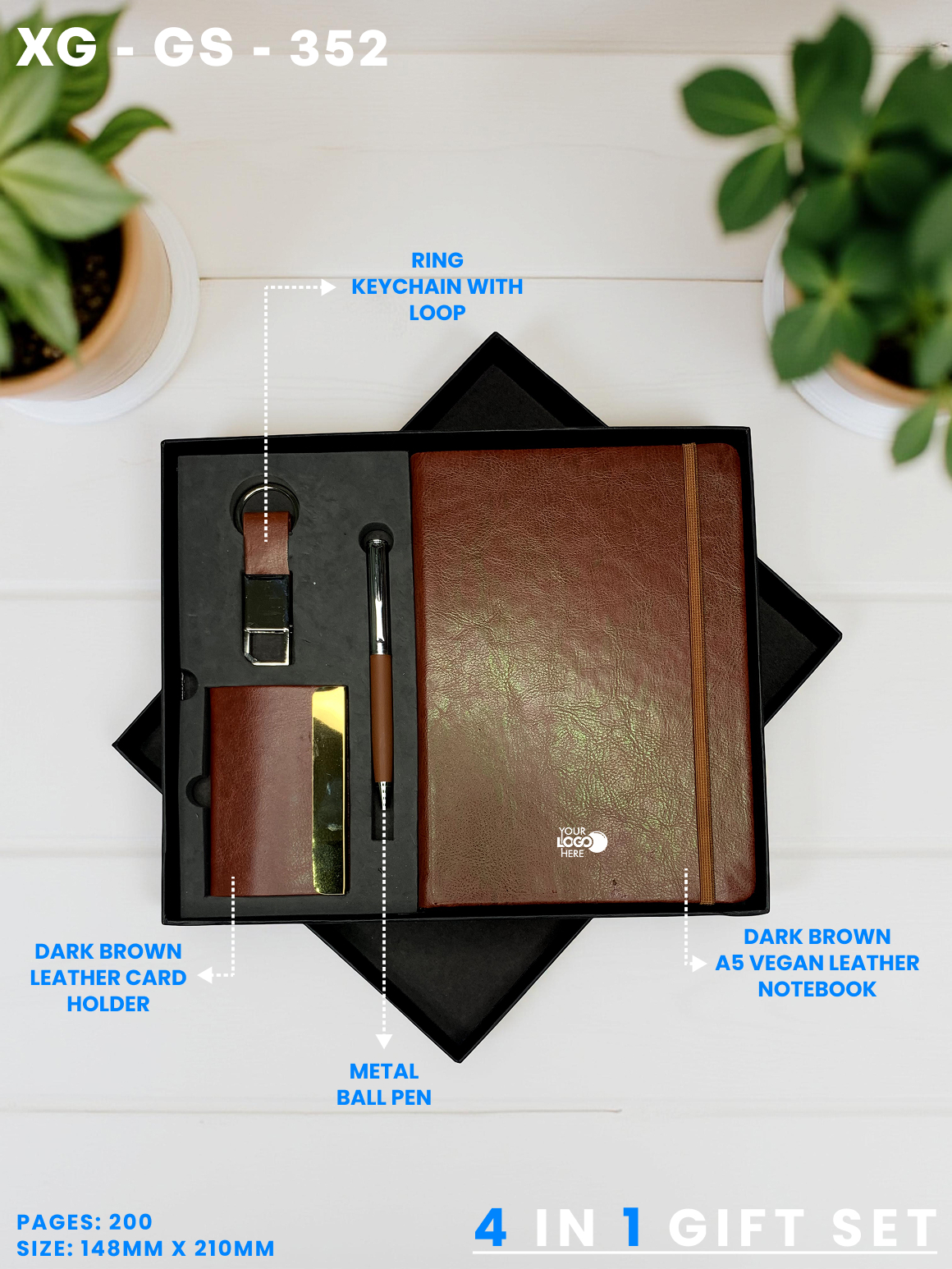 4 in 1 Gift Set ( Keychain, Card holder, Ball Pen & Notebook ) : XG – GS – 352